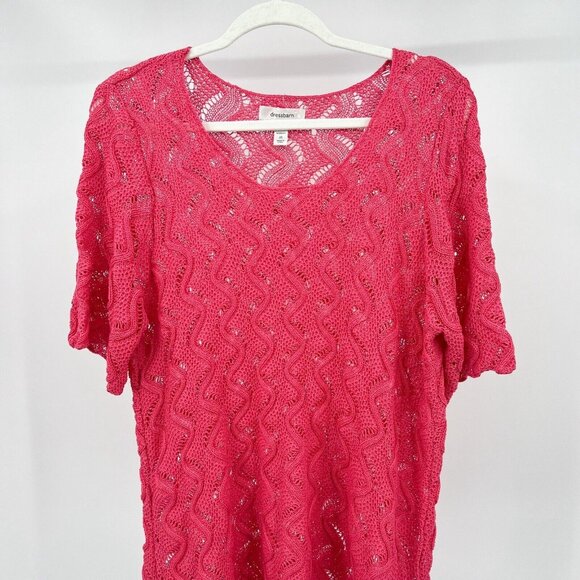 Dressbarn Women's Pink Crochet Knit Short Sleeve Top Coverup Size 2X - Picture 5 of 9